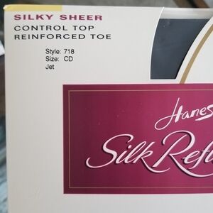 Hanes Pantyhose Jet Black Control Top Reinforced Toe Silk Reflections Size CD